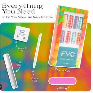 Finesse Your Claws 'Viral' Press On Nails Neon Houndstooth Long Square Matte NIB